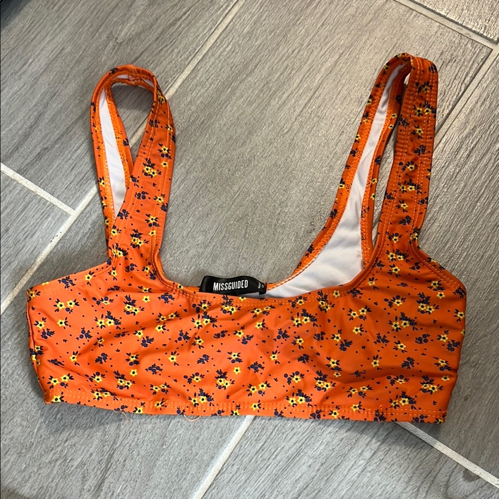 Missguided Bright Orange Floral Bikini Top